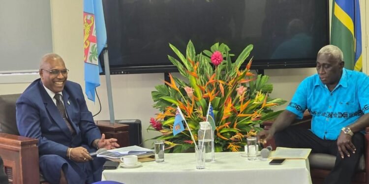 Fijis Minister for Justice and Attorney General Siromi Turaga and Minister of Justice and Legal Affairs Clezy Rore during a talanoa session at Heritage Park Hotel on Thursday 1280x640 1